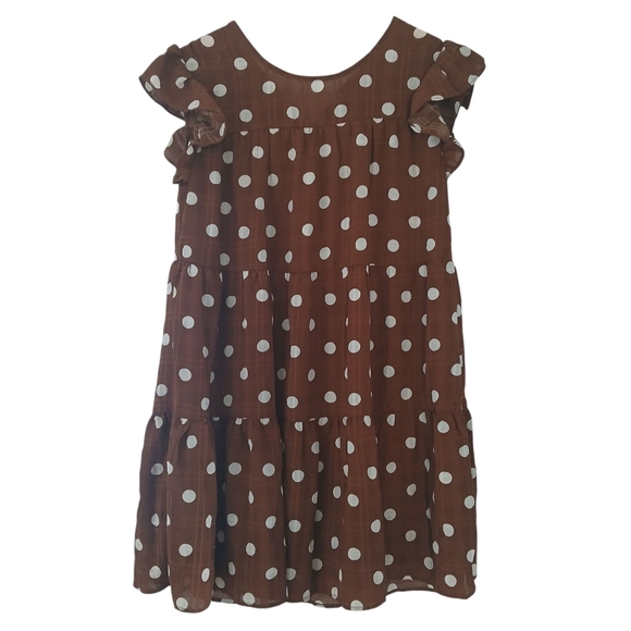 Mine Dress Chocolate Brown and White Flutter Sleeve Mini Sundress Polka Dots - Picture 8 of 12